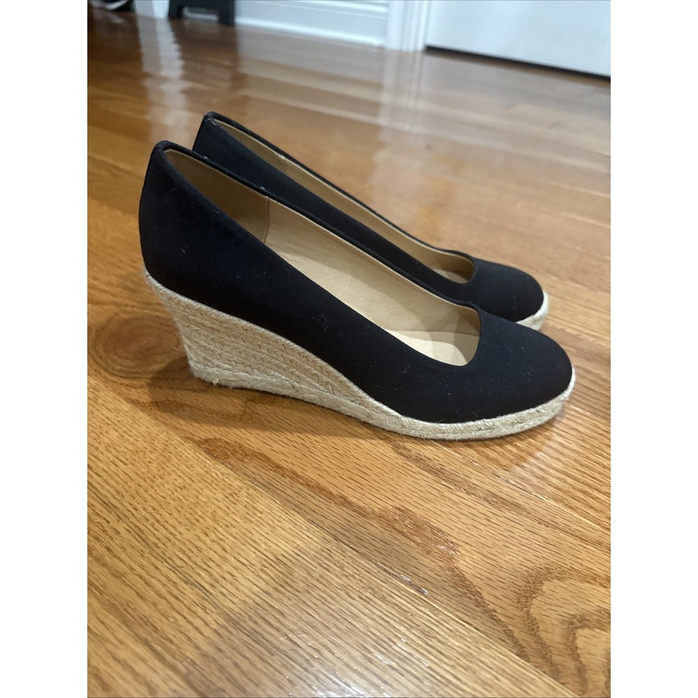 J Crew Seville Women Espadrille Size 9 Black Slip On Canvas Comfort Wedge Shoes